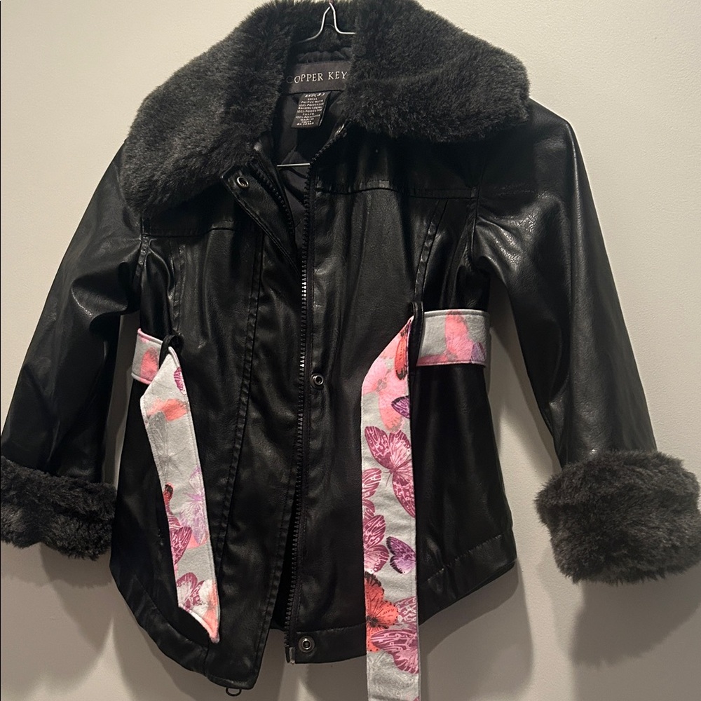 Copper Key Black Jacket.Belt is not original.w/faux fur collar &cuffs. Cute on